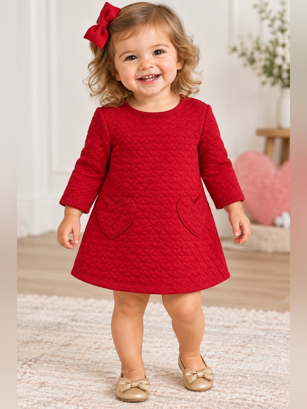 Cat & Jack Girls 18M Red Quilted Heart Dress Valentine NWOT